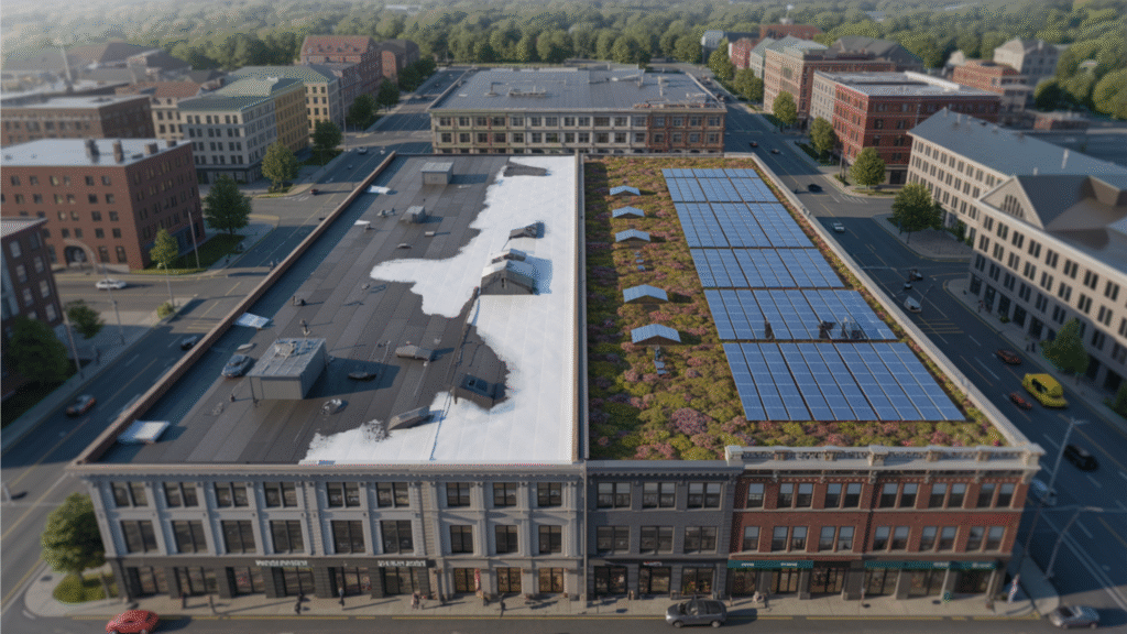 Energy Efficiency – Lower utility bills in Nashua, Manchester, Bedford. • Durability – Membranes rated for 25-year warranties stand up to New England storms. • Sustainability – Green roofs and solar reduce carbon footprint and earn local incentives. • Predictable Maintenance – Fewer emergency calls. Fewer interruptions. More peace of mind.