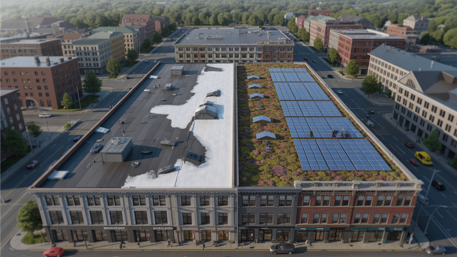 Energy Efficiency – Lower utility bills in Nashua, Manchester, Bedford. • Durability – Membranes rated for 25-year warranties stand up to New England storms. • Sustainability – Green roofs and solar reduce carbon footprint and earn local incentives. • Predictable Maintenance – Fewer emergency calls. Fewer interruptions. More peace of mind.